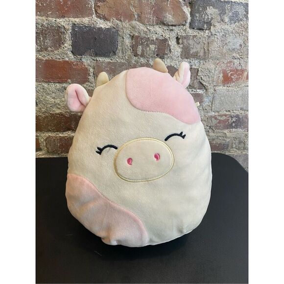 SQUISHMALLOWS Light Pink/Cream Happy Smiling Cow Steer Poly Stuffed Animal Toy L - Picture 1 of 9